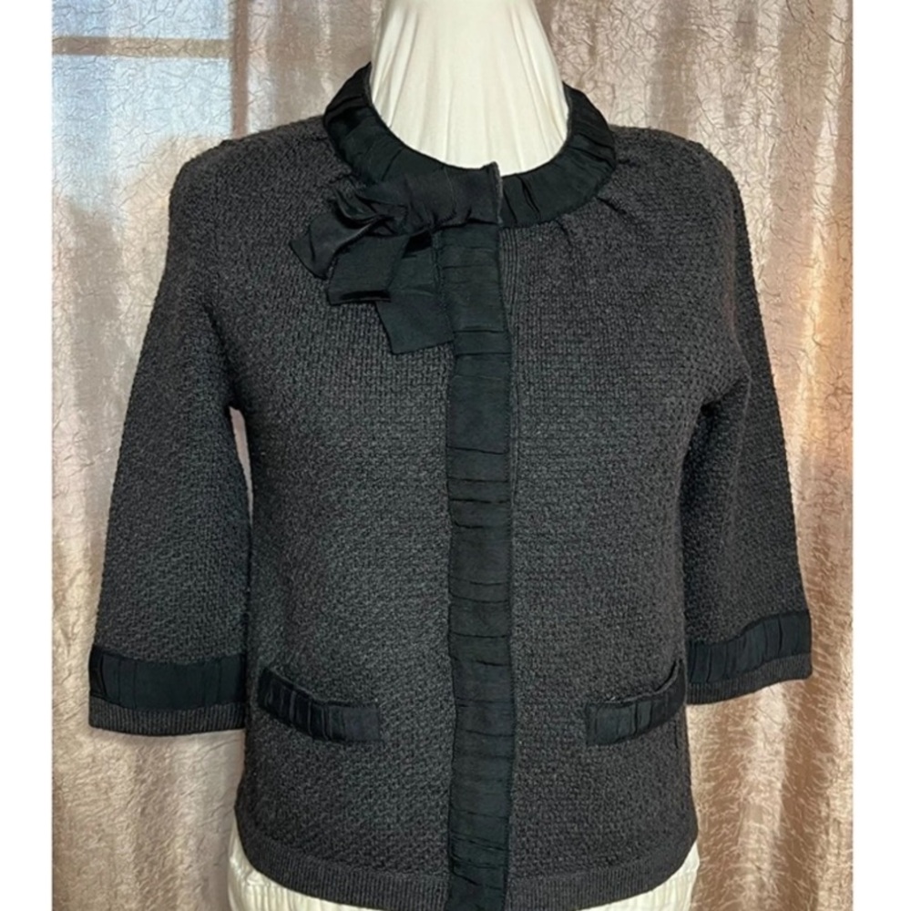 Ann Taylor Petite Ruffled Black Knit  blazer